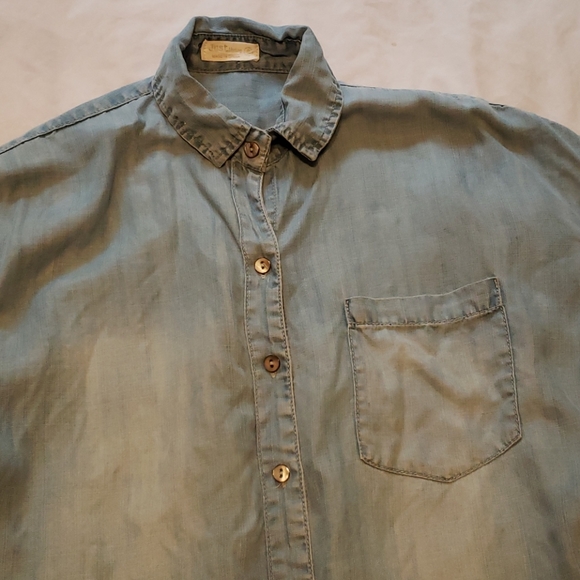 Faux Denim Collared Shirt - Picture 2 of 4